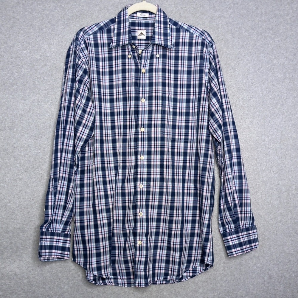 Peter Millar Men's Medium Button Down Long‎ Sleeve Plaid Dress Shirt